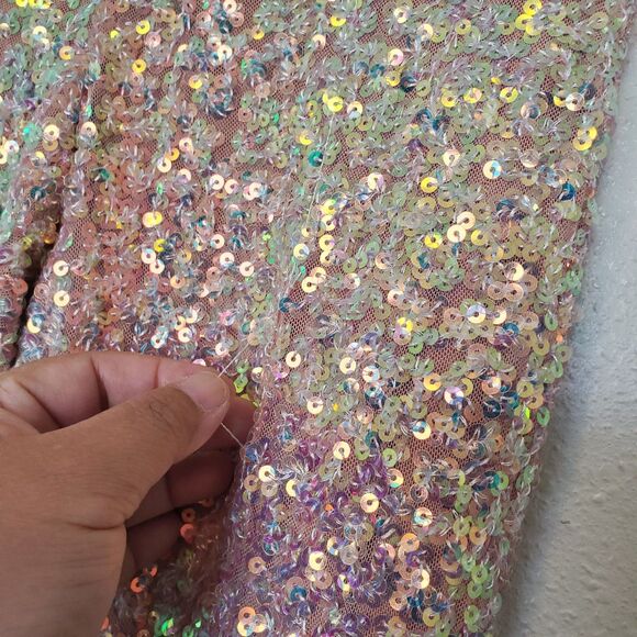 Forever 21 Sequin Mid Rise Flare Pants Women's Size S Pullon Peach Pink - Picture 5 of 16